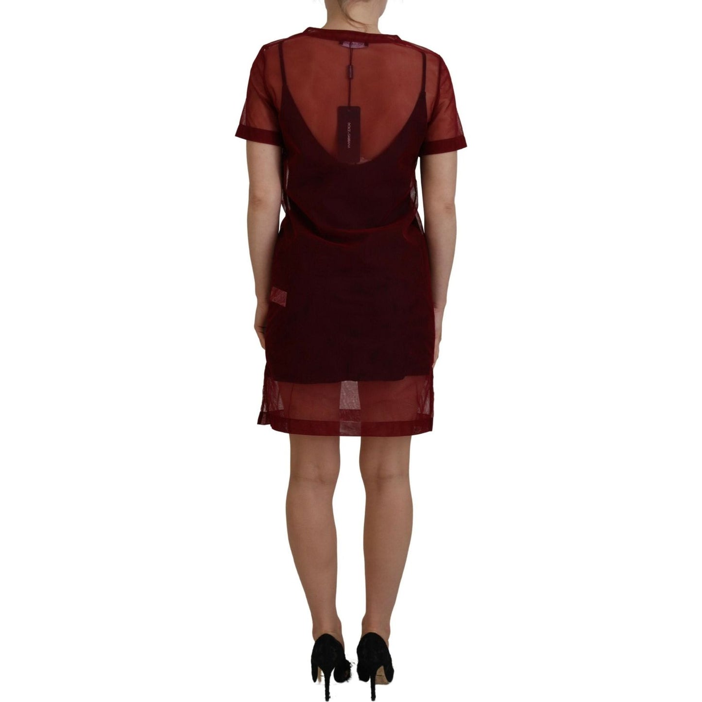 Dolce & Gabbana Maroon Nylon Two Layer Shift Mini Dress DR28883-40