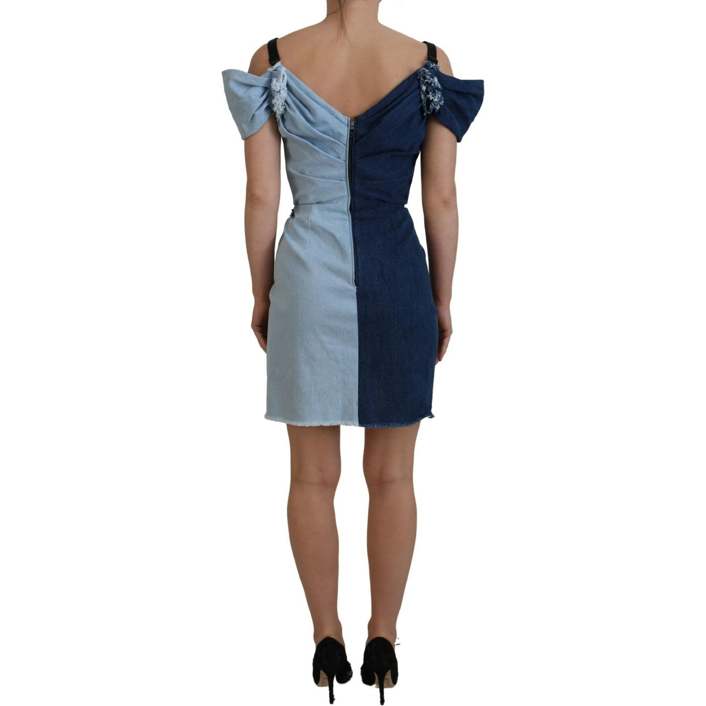 Dolce & Gabbana Two Tone Blue Patchwork Denim Mini Dress DR28884-38