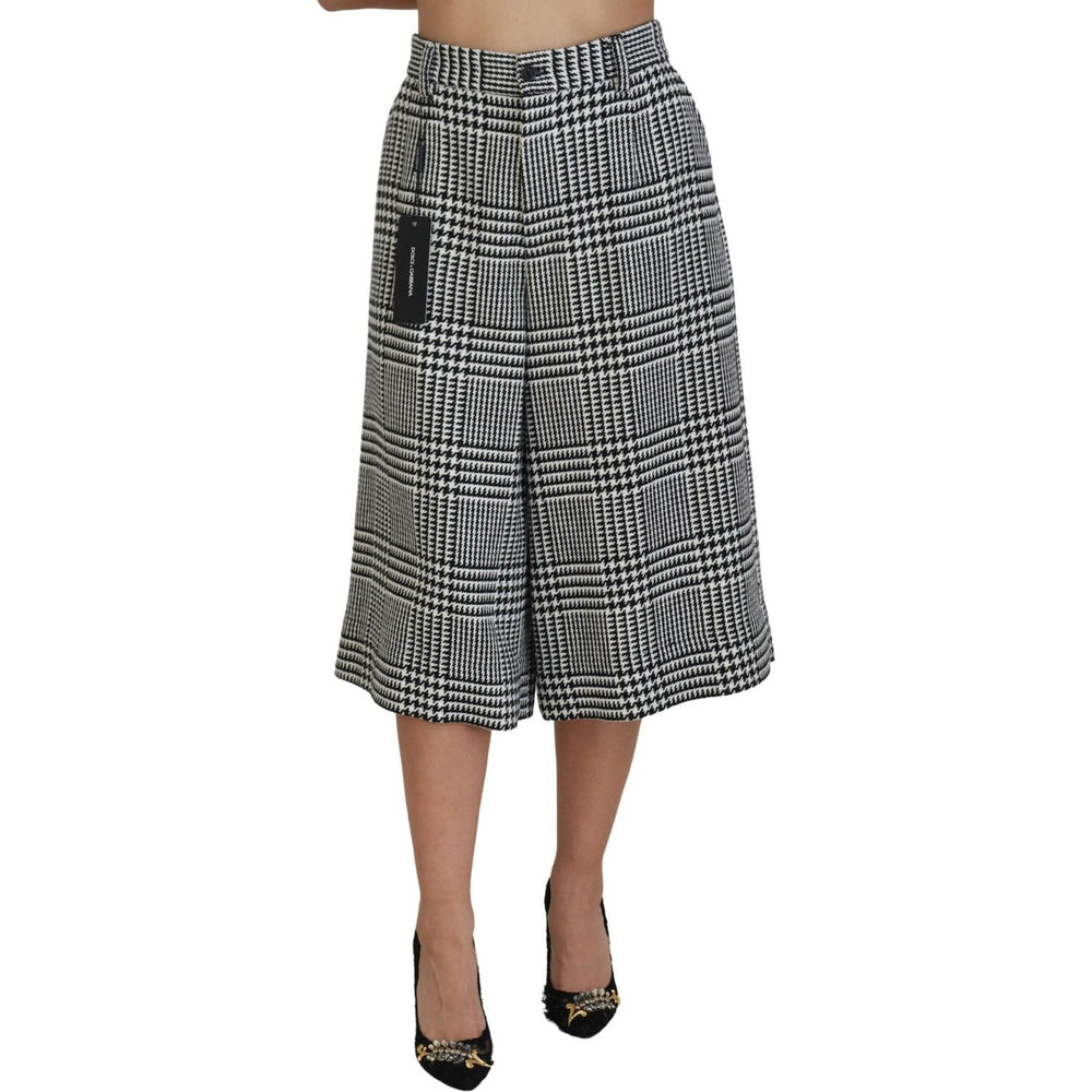 Dolce & Gabbana Gray Plaid High Waist Wide Leg Alpaca Pants PAN74172 - 48