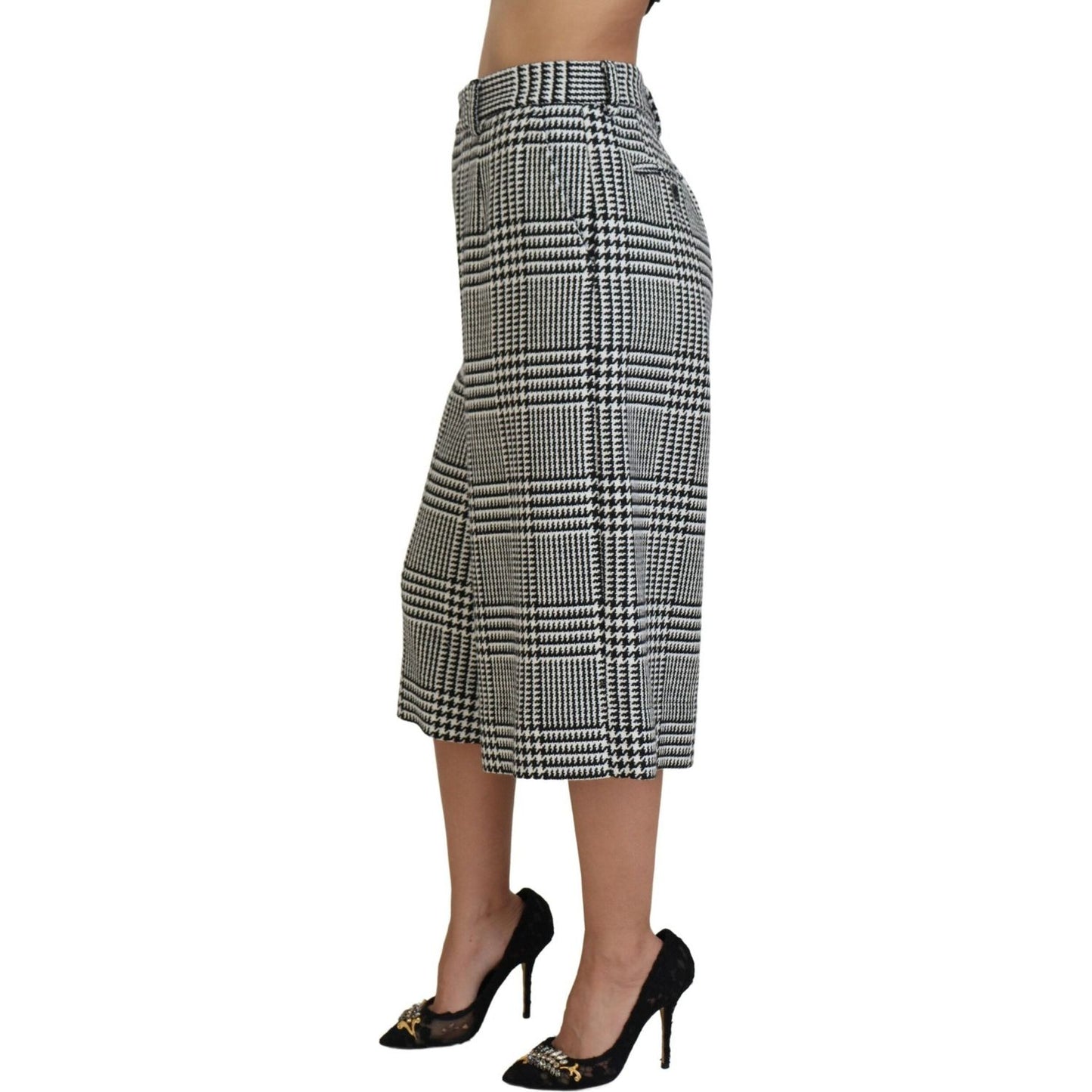 Dolce & Gabbana Gray Plaid High Waist Wide Leg Alpaca Pants PAN74172 - 48