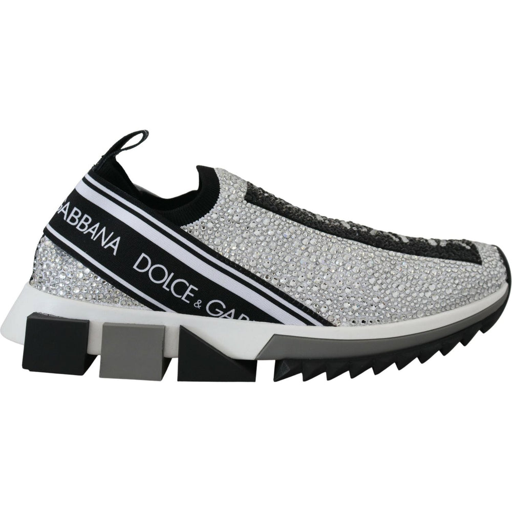 Dolce & Gabbana Silver Rhinestones Sorrento Sneakers Shoes LA10188-37.5