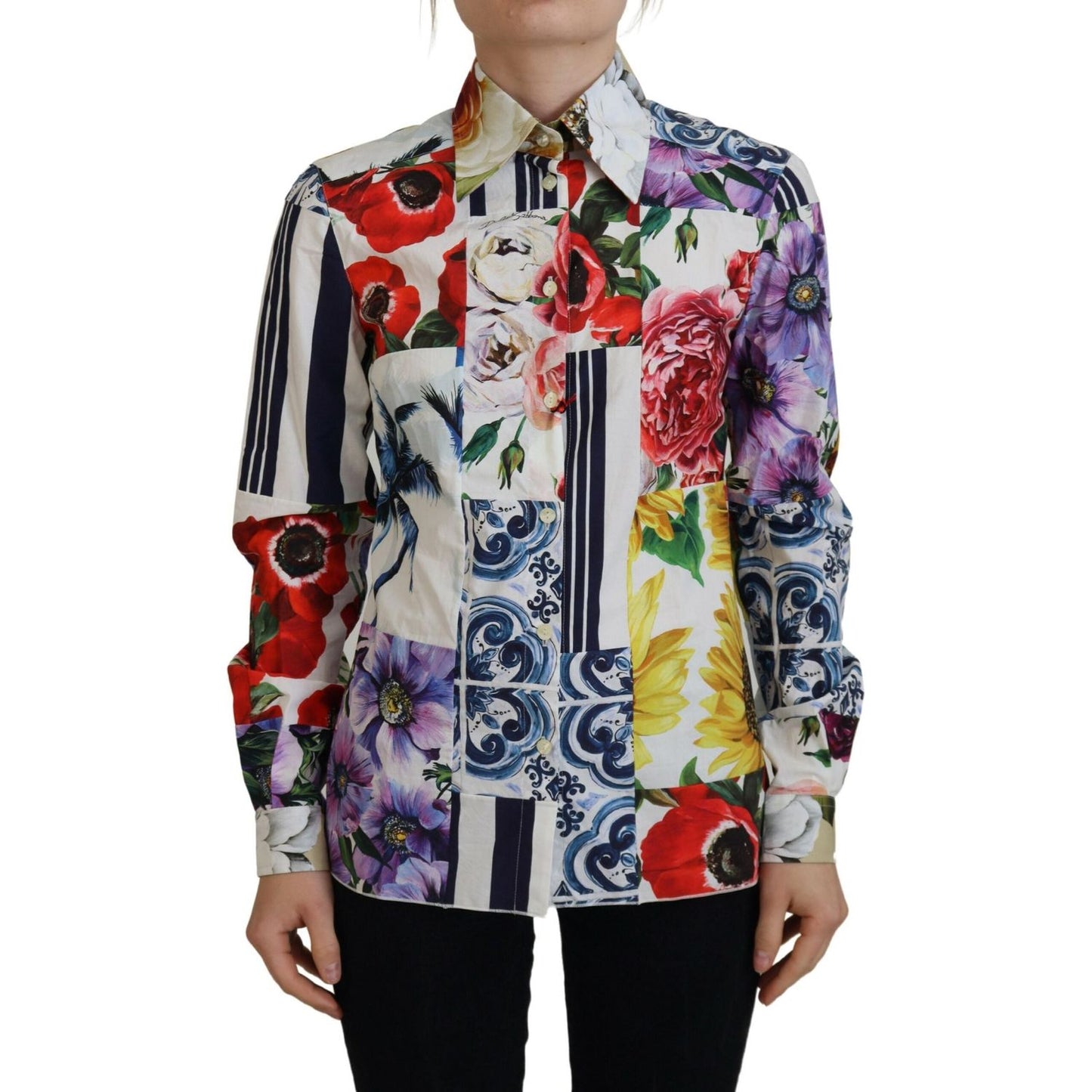 Dolce & Gabbana Multicolor Floral Cotton Collared Blouse Top TSH83752- 36