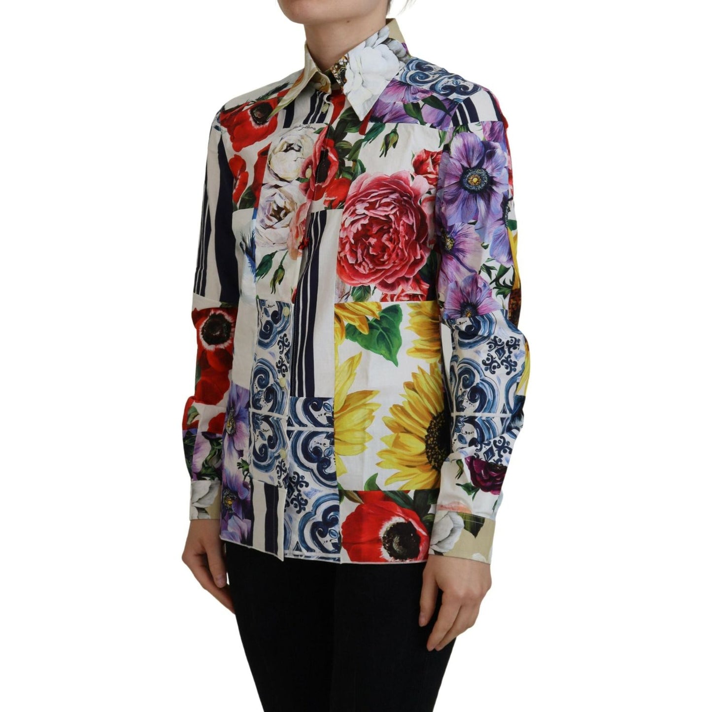 Dolce & Gabbana Multicolor Floral Cotton Collared Blouse Top TSH83752- 36