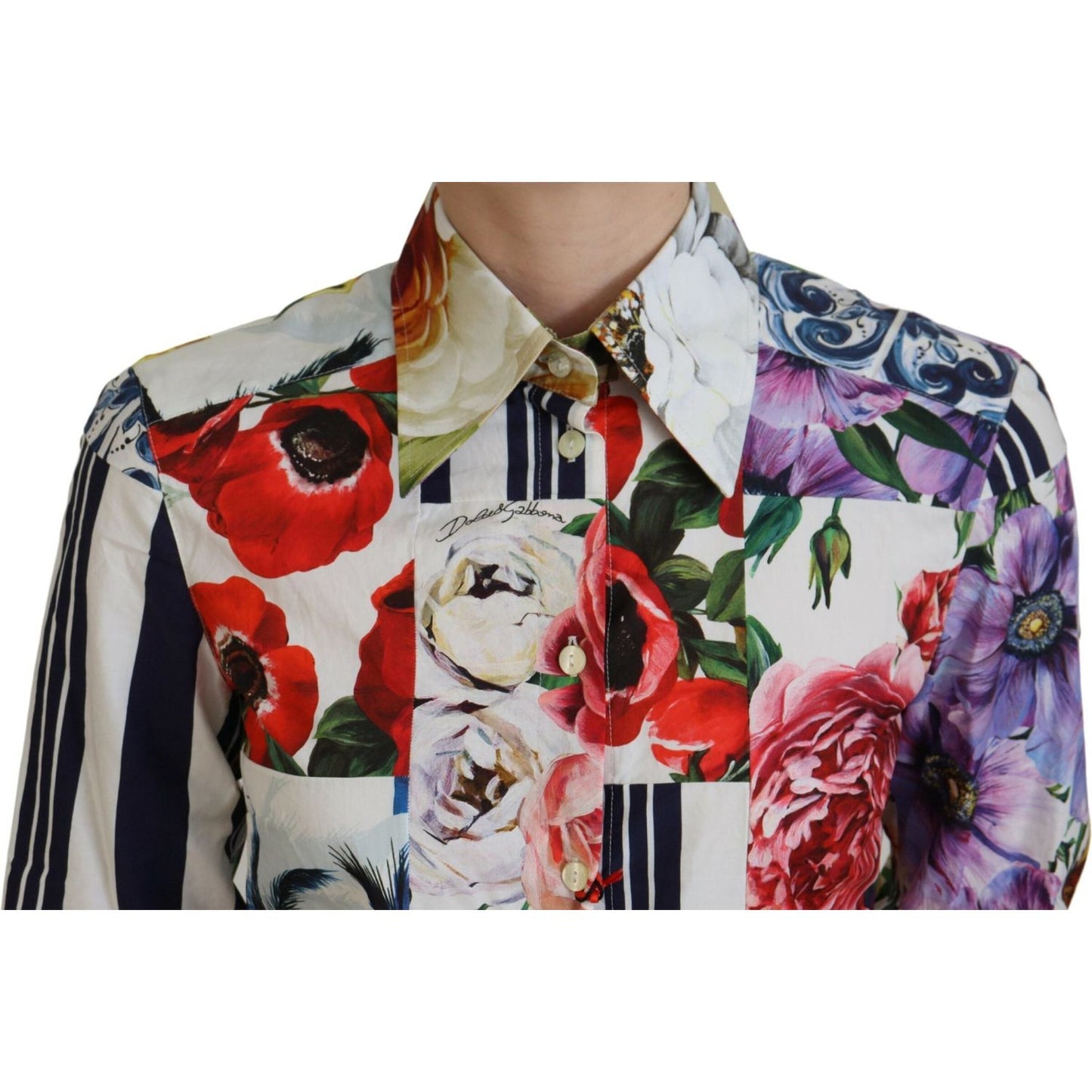 Dolce & Gabbana Multicolor Floral Cotton Collared Blouse Top TSH83752- 36