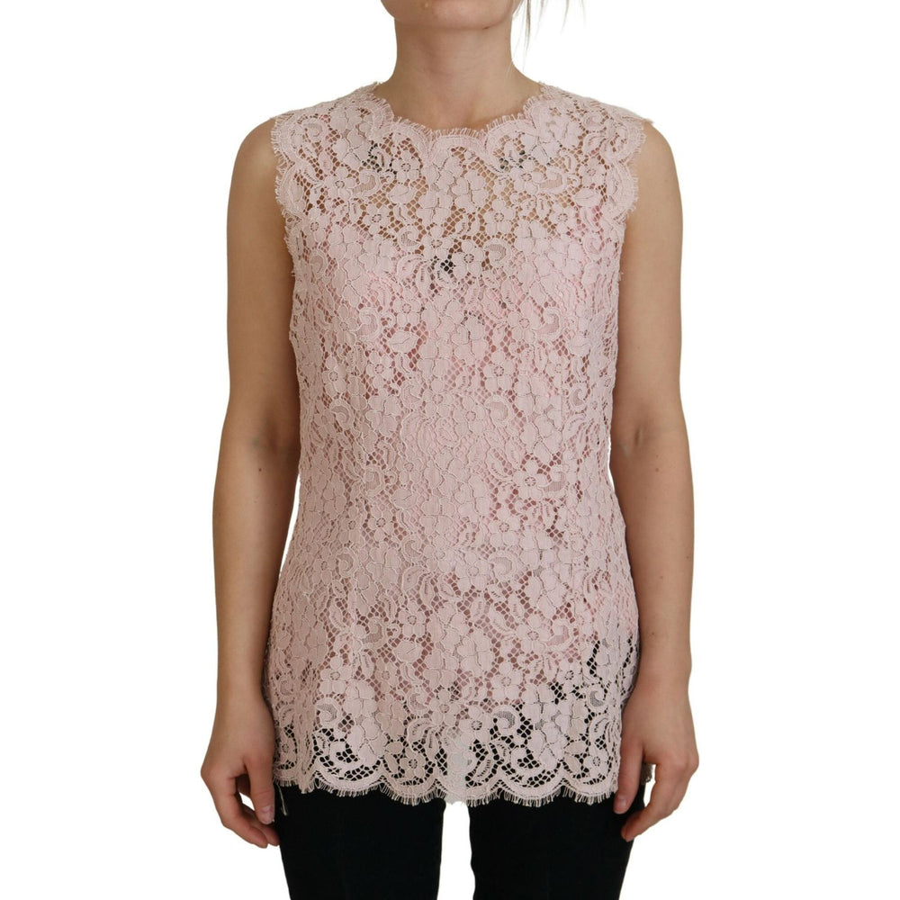Dolce & Gabbana Pink Floral Lace Sleeveless Tank Blouse Top TSH83784- 40