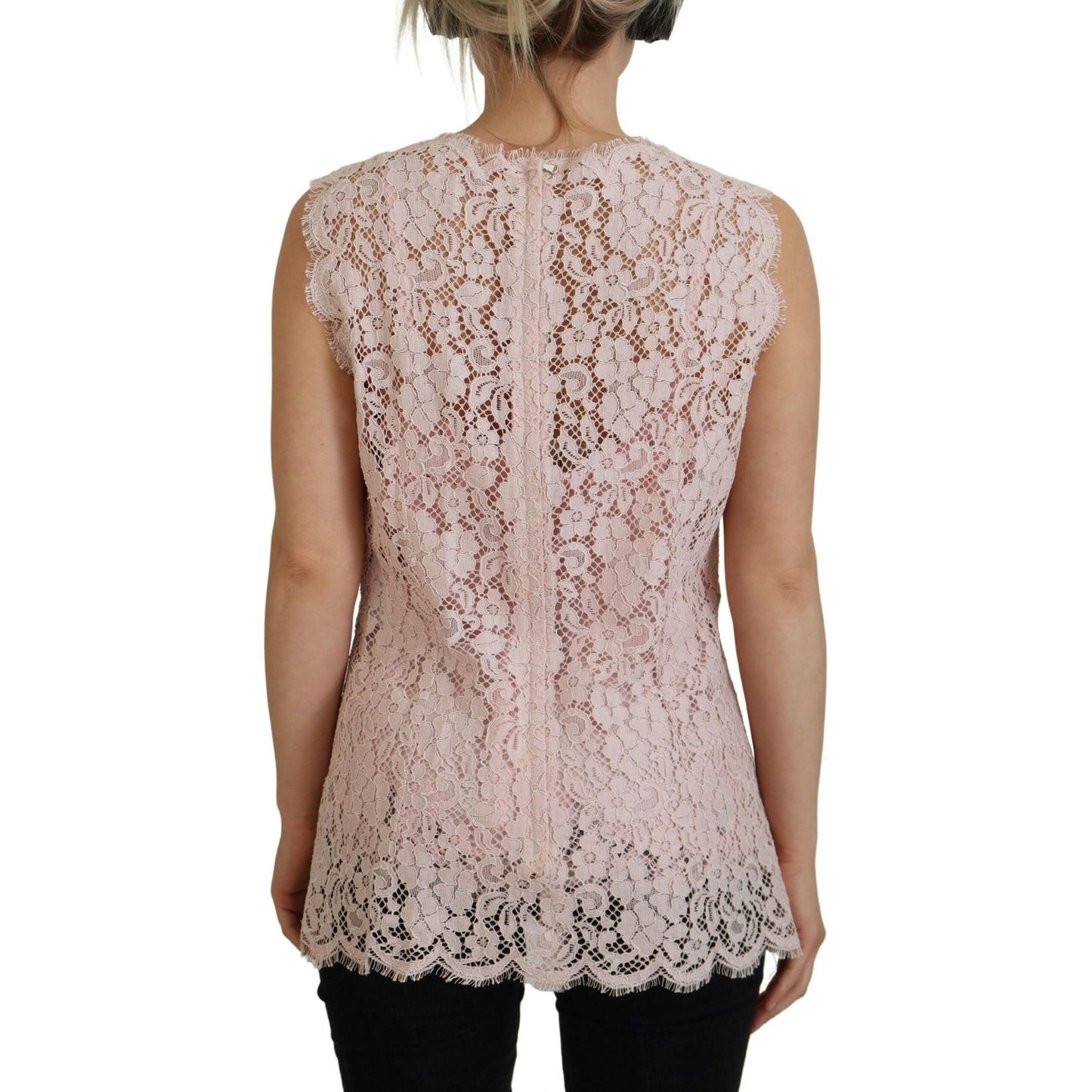 Dolce & Gabbana Pink Floral Lace Sleeveless Tank Blouse Top TSH83784- 40