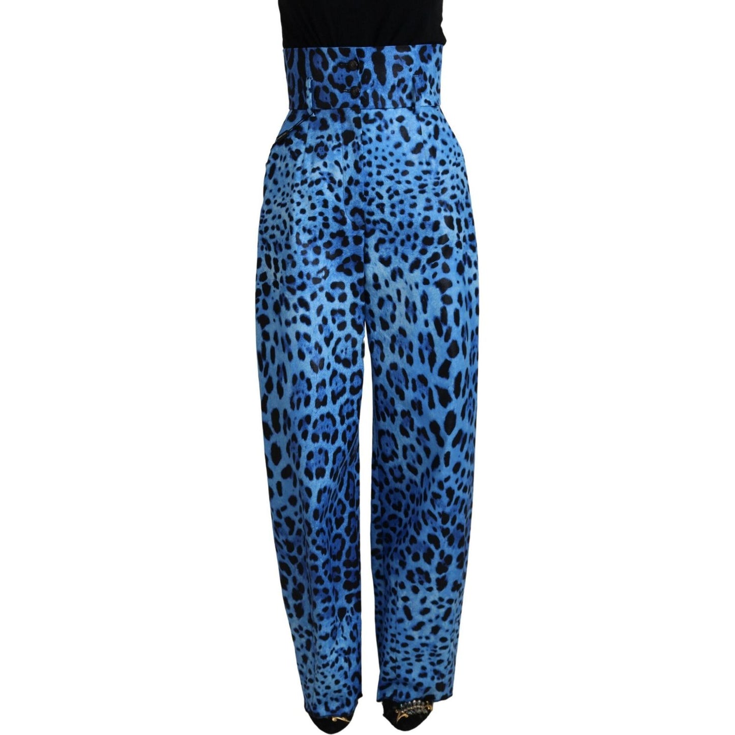 Dolce & Gabbana Blue Leopard Print High Waist Pants PAN74184- 40