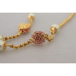 Dolce & Gabbana Gold Tone Floral Crystals Pink Embellished Necklace SMY101069