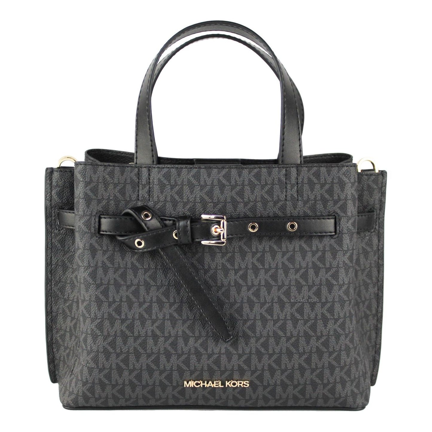 Michael Kors Emilia Small Black Signature PVC Satchel Crossbody Handbag Purse 64874