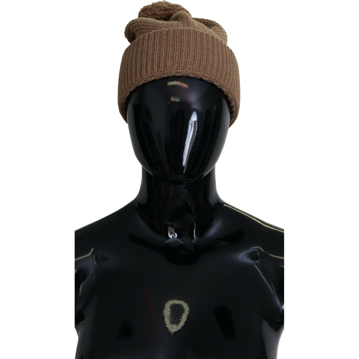 Dolce & Gabbana Brown Solid Knitted Fur Ball Winter Beanie Hat HAT9441