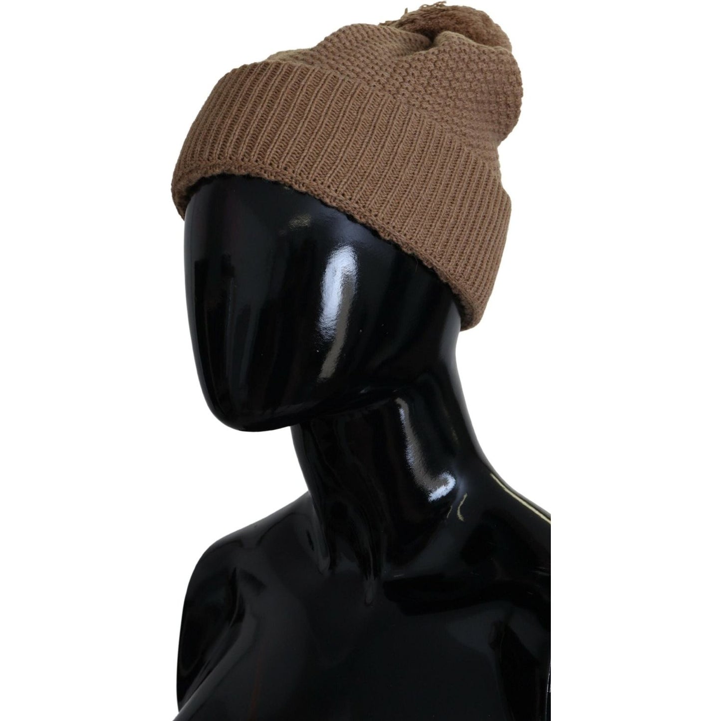 Dolce & Gabbana Brown Solid Knitted Fur Ball Winter Beanie Hat HAT9441