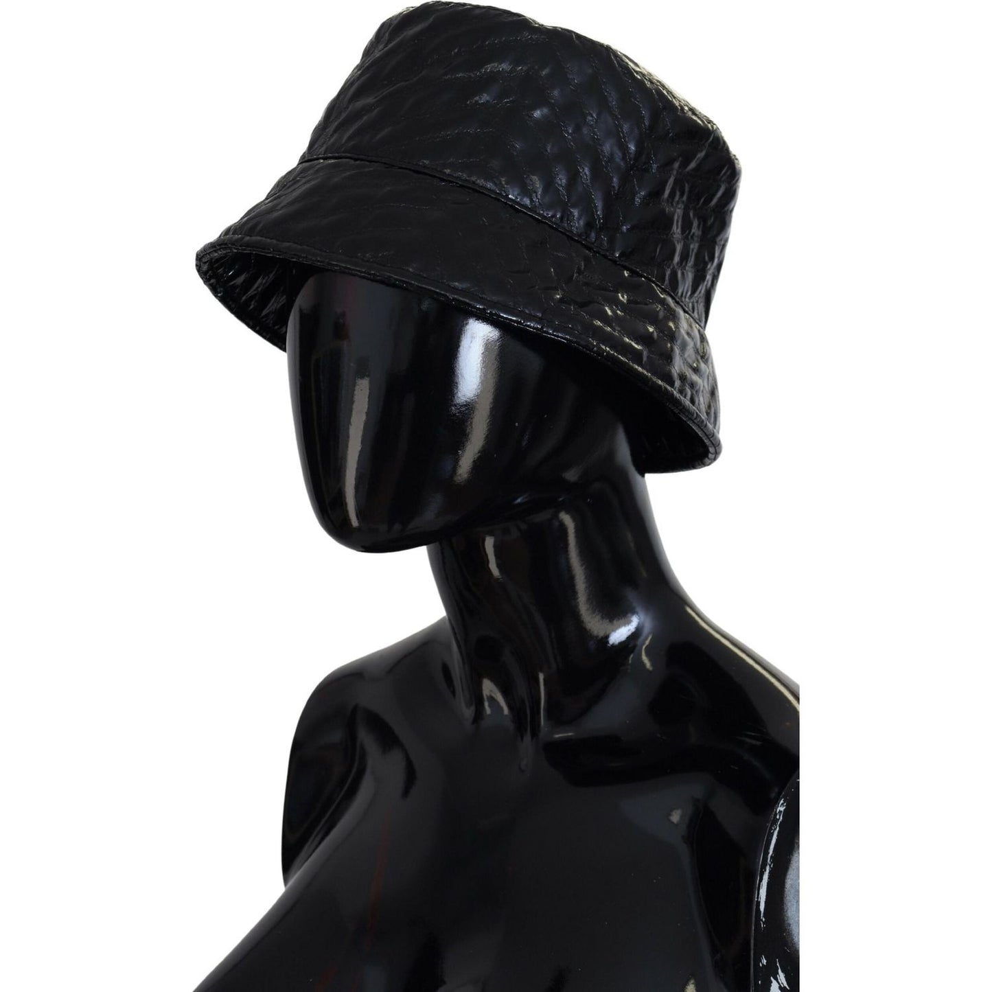 Dolce & Gabbana Black Quilted Faux Leather Women Bucket Cap Hat HAT9467-57