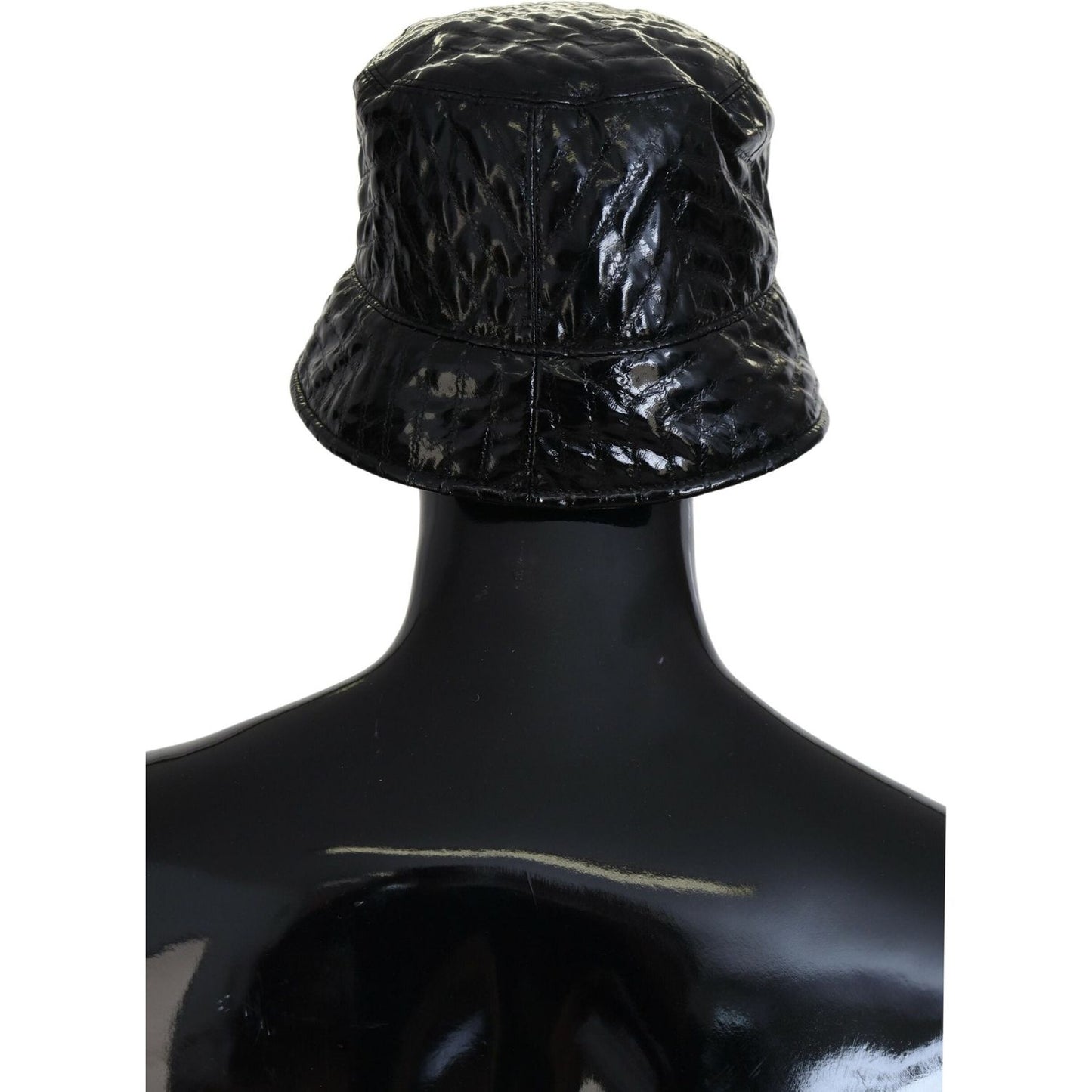 Dolce & Gabbana Black Quilted Faux Leather Women Bucket Cap Hat HAT9467-57