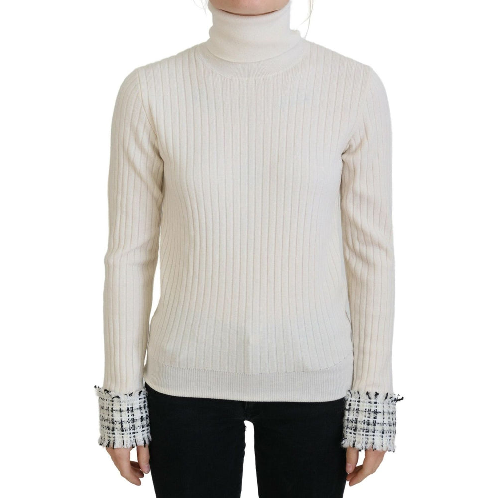 Dolce & Gabbana Ivory Turtleneck Distressed Cuff Pullover Sweater TSH84014-46