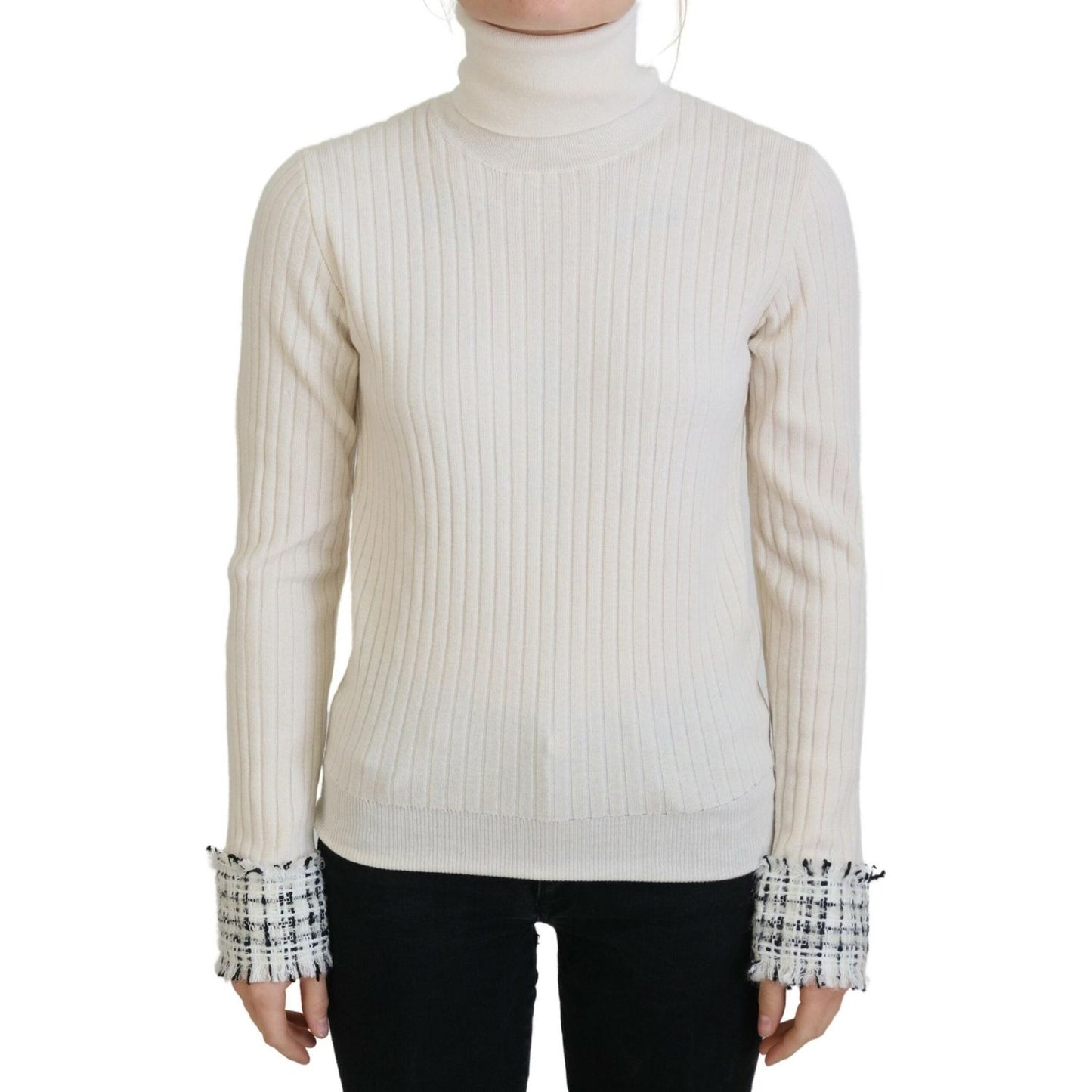 Dolce & Gabbana Ivory Turtleneck Distressed Cuff Pullover Sweater TSH84014-46