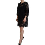 Dolce & Gabbana Black Floral Lace Cotton Shift Mini Dress DR28864 -40