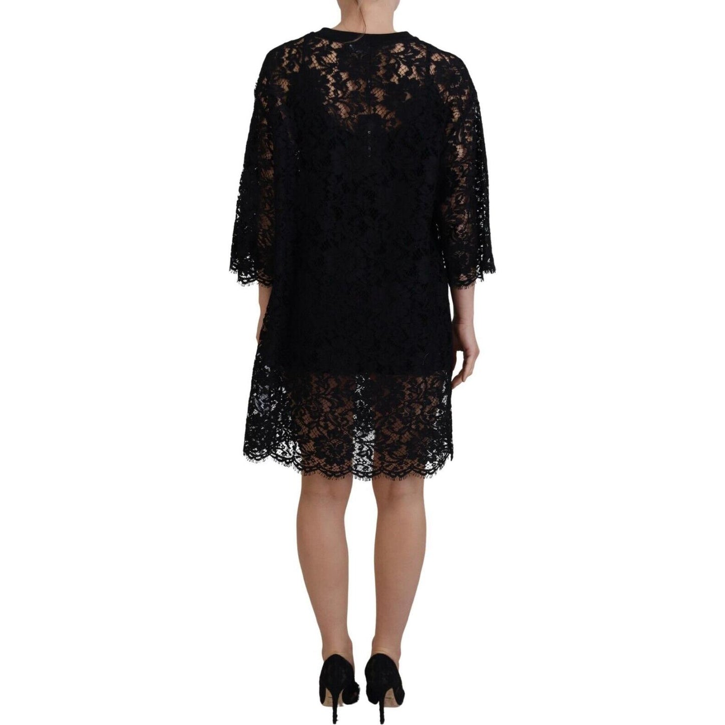 Dolce & Gabbana Black Floral Lace Cotton Shift Mini Dress DR28864 -40