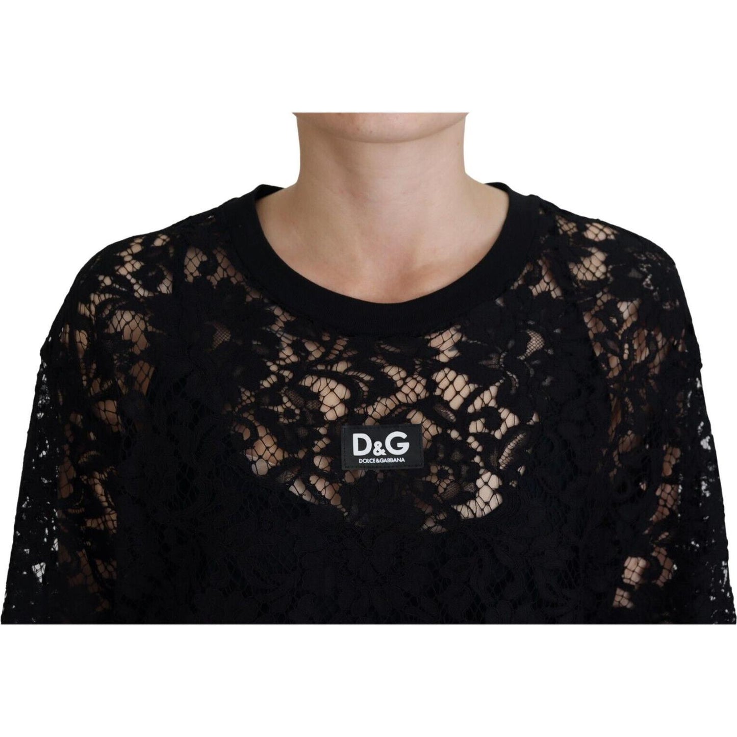 Dolce & Gabbana Black Floral Lace Cotton Shift Mini Dress DR28864 -40