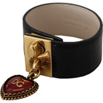 Dolce & Gabbana Black Dauphine Leather DG Heart Key Ring Bracelet SMY101109