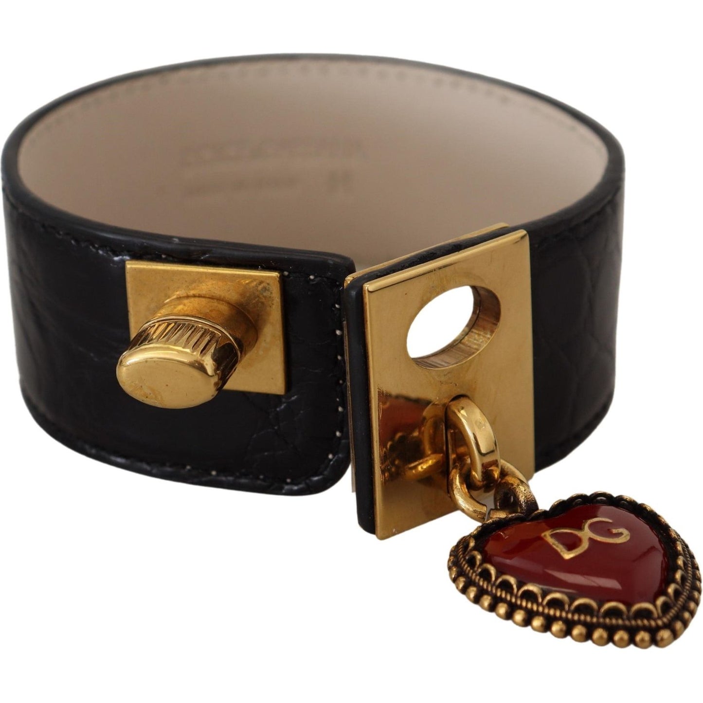 Dolce & Gabbana Black Dauphine Leather DG Heart Key Ring Bracelet SMY101109