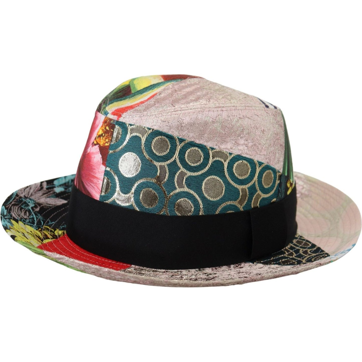 Dolce & Gabbana Multicolor Patchwork Women Fedora Wide Brim Hat HAT9495-57