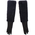 Dolce & Gabbana Black Beaver Fur Lambskin Leather Elbow Gloves MOM11432- 7.5