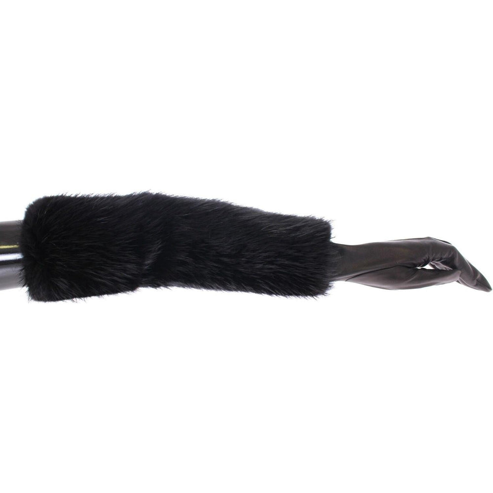 Dolce & Gabbana Black Beaver Fur Lambskin Leather Elbow Gloves MOM11432- 7.5