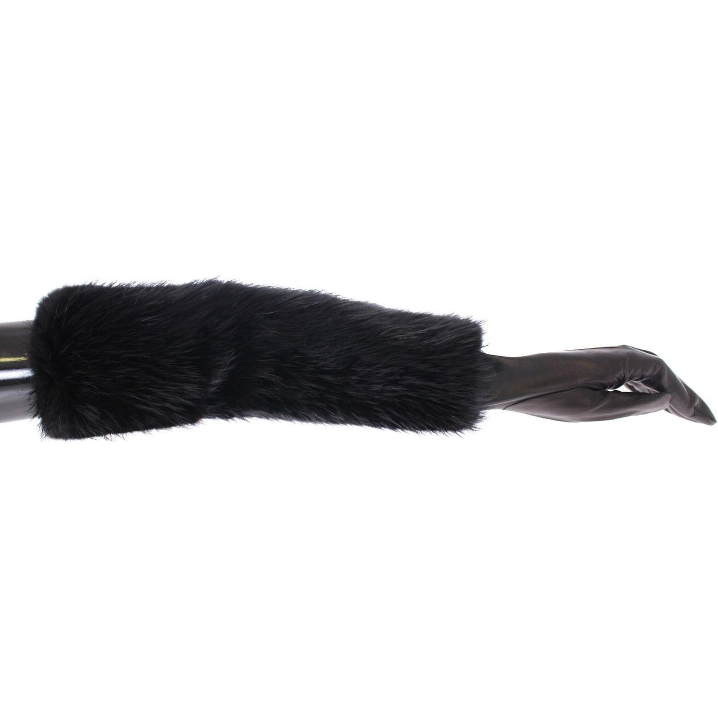 Dolce & Gabbana Black Beaver Fur Lambskin Leather Elbow Gloves MOM11432- 7.5
