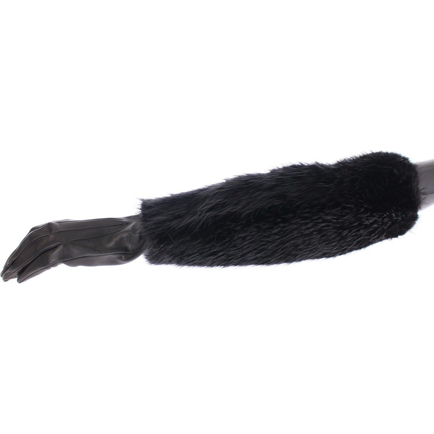 Dolce & Gabbana Black Beaver Fur Lambskin Leather Elbow Gloves MOM11432- 7.5