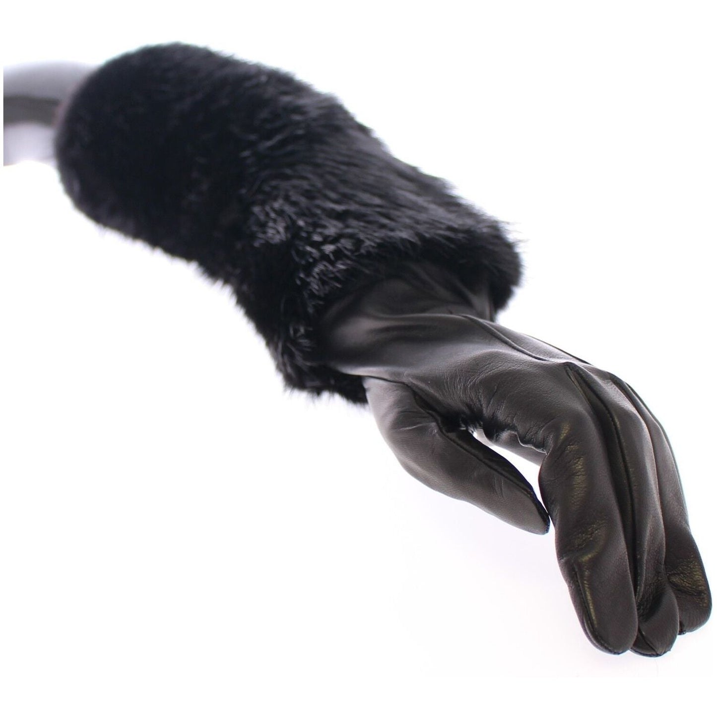 Dolce & Gabbana Black Beaver Fur Lambskin Leather Elbow Gloves MOM11432- 7.5