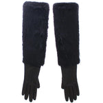 Dolce & Gabbana Black Beaver Fur Lambskin Leather Elbow Gloves MOM11432- 7.5