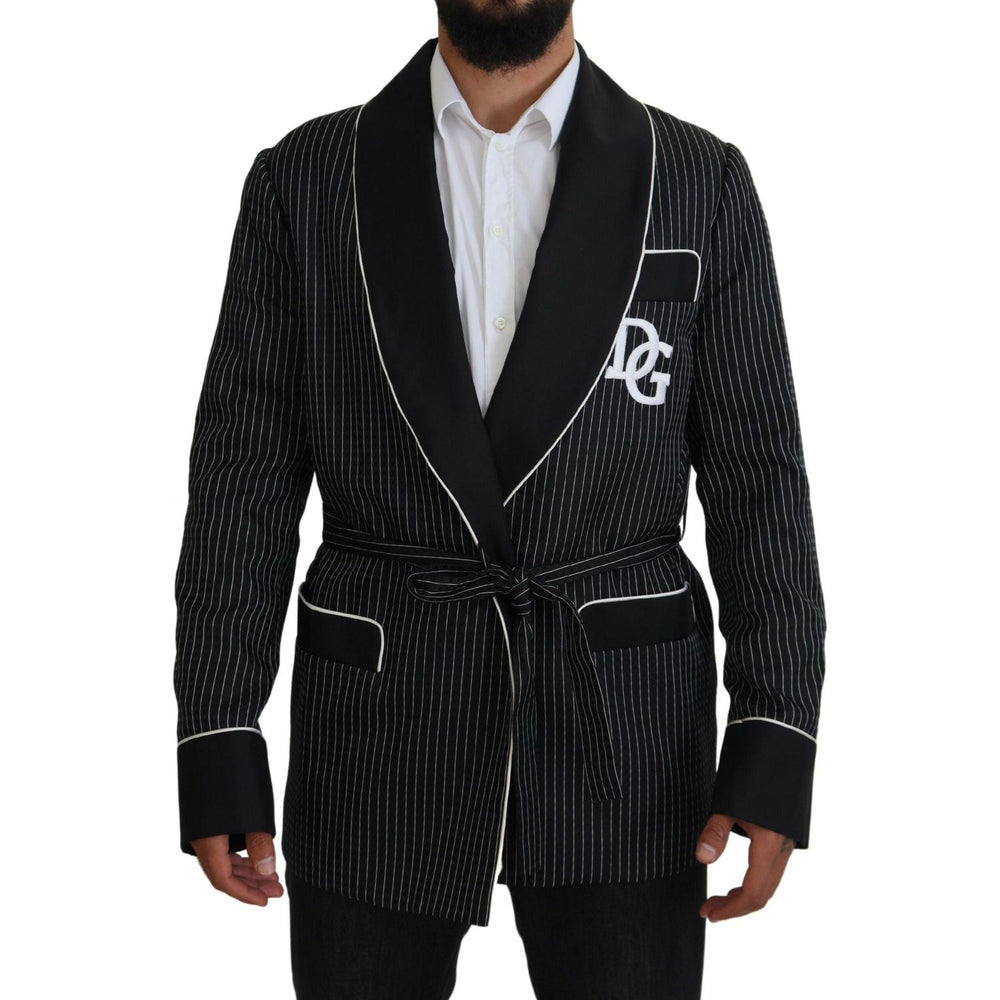Dolce & Gabbana Black Robe Striped DG Patch Jacket Men Blazer JKT3620-46