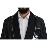 Dolce & Gabbana Black Robe Striped DG Patch Jacket Men Blazer JKT3620-46