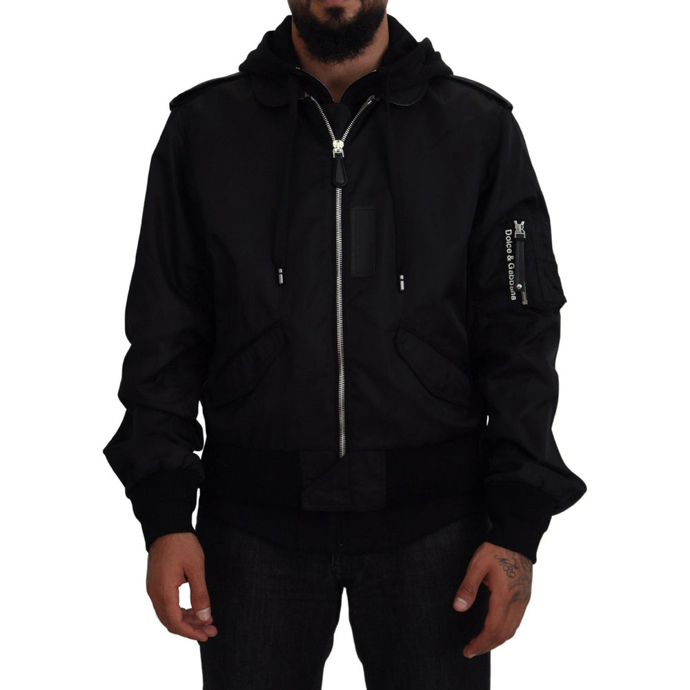 Dolce & Gabbana Black Nylon Hooded Full Zip Men Coat Jacket JKT3595-50