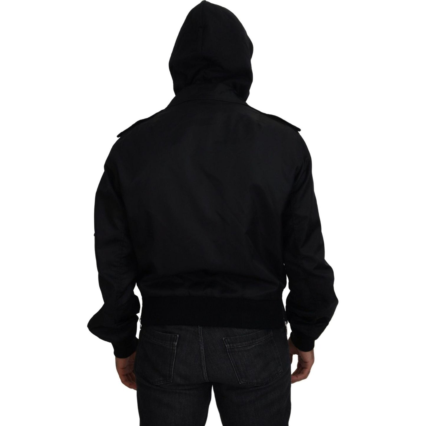 Dolce & Gabbana Black Nylon Hooded Full Zip Men Coat Jacket JKT3595-50
