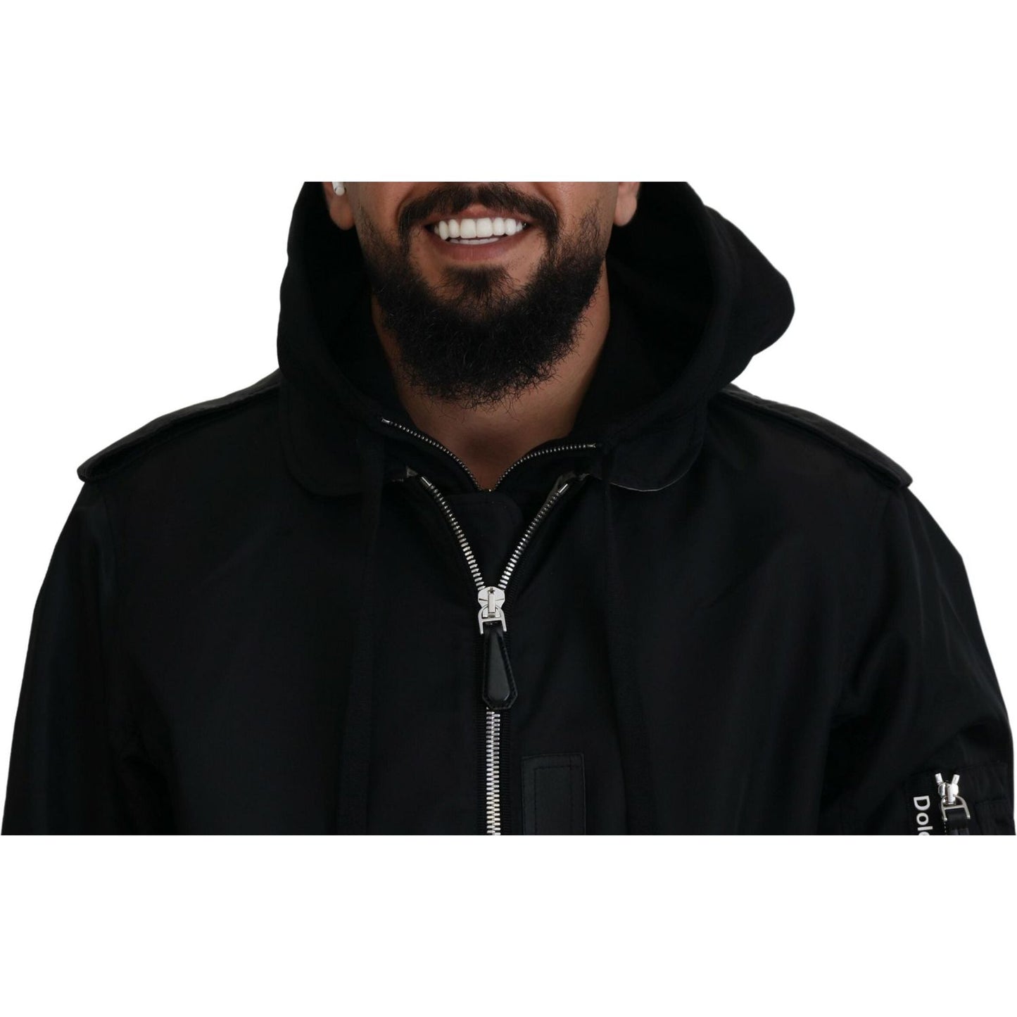 Dolce & Gabbana Black Nylon Hooded Full Zip Men Coat Jacket JKT3595-50
