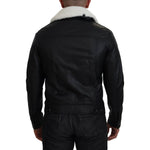 Dolce & Gabbana Black Lamb Leather Collared Men Coat Jacket JKT3597-48