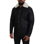 Dolce & Gabbana Black Lamb Leather Collared Men Coat Jacket JKT3597-48