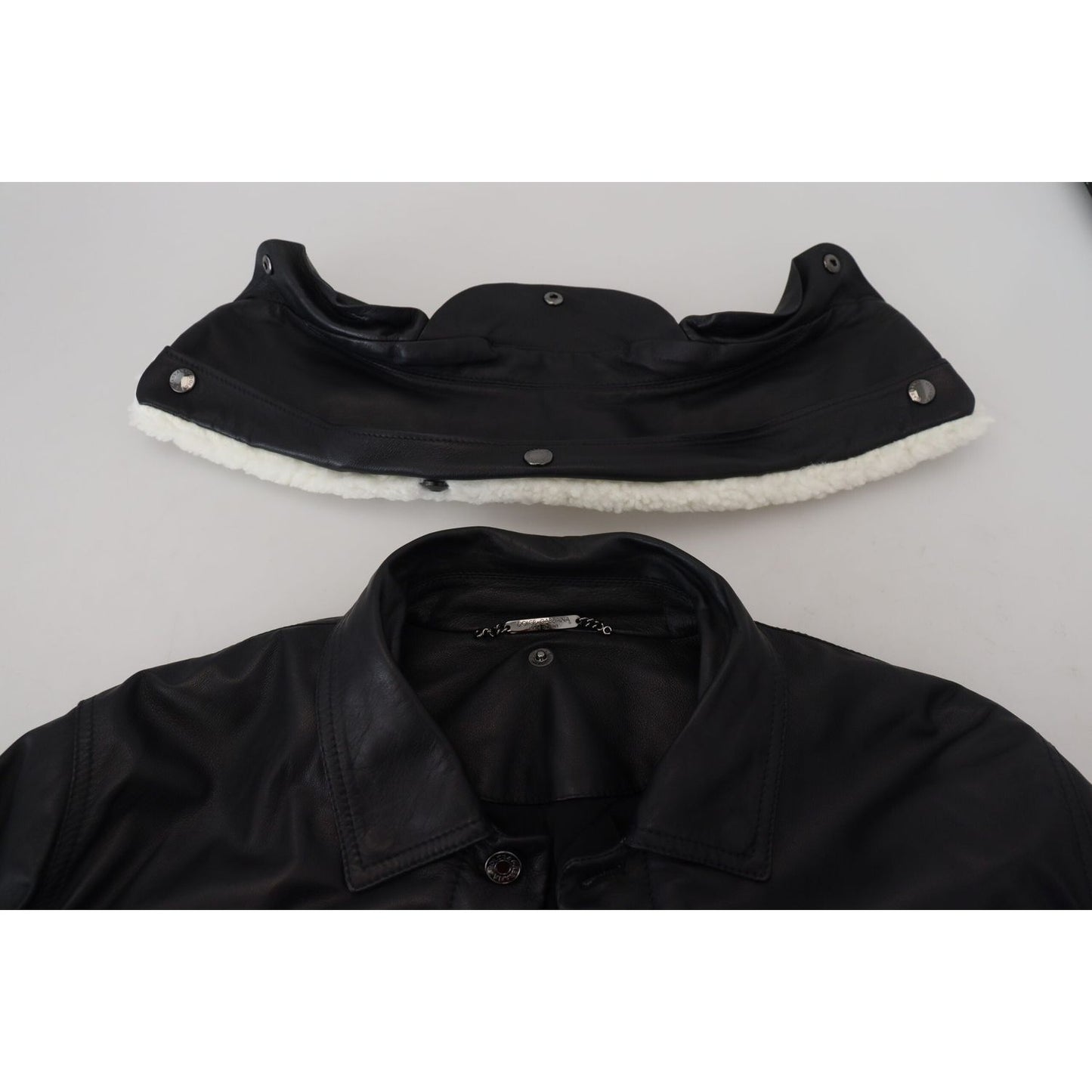 Dolce & Gabbana Black Lamb Leather Collared Men Coat Jacket JKT3597-48