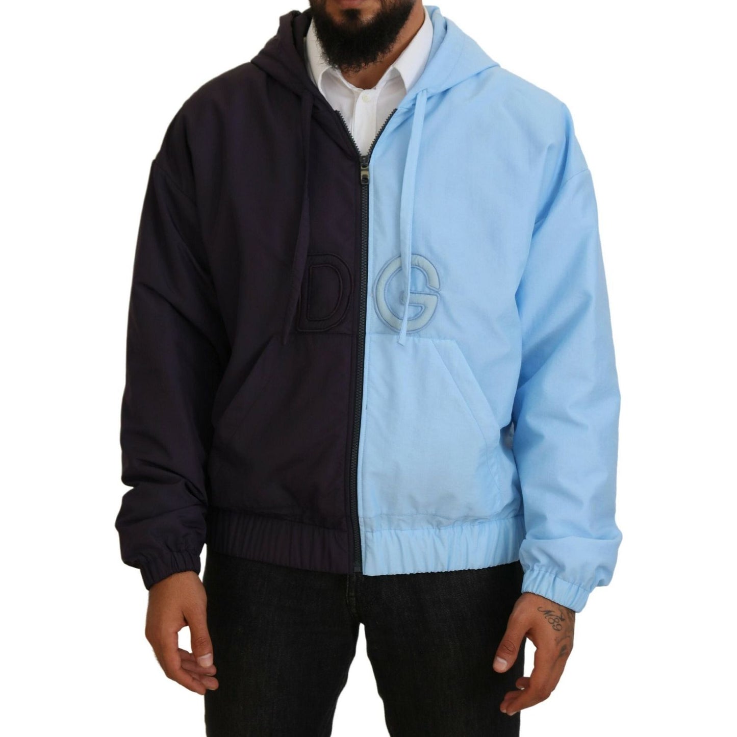 Dolce & Gabbana Black Blue DG Hooded Full Zip Men Jacket JKT3616-50