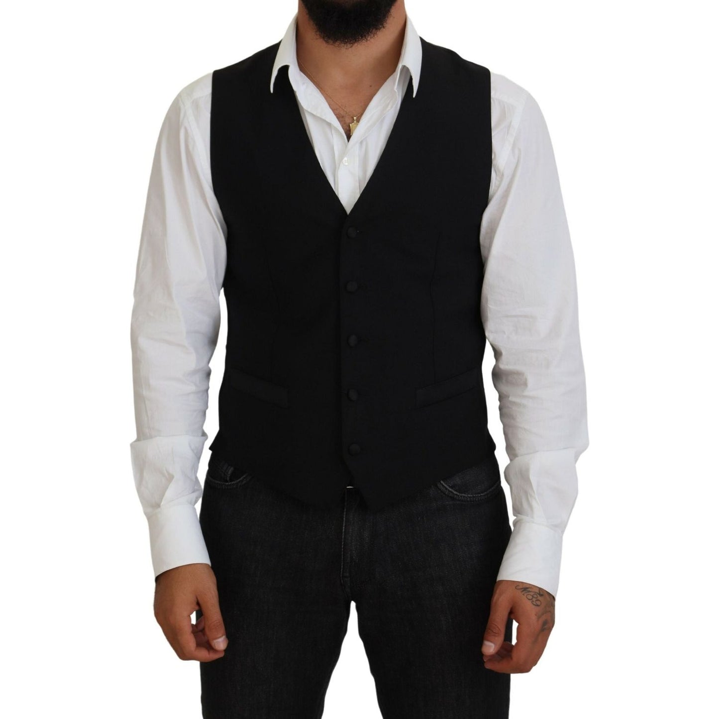 Dolce & Gabbana Black Virgin Wool Waistcoat Formal Vest TSH83840-48
