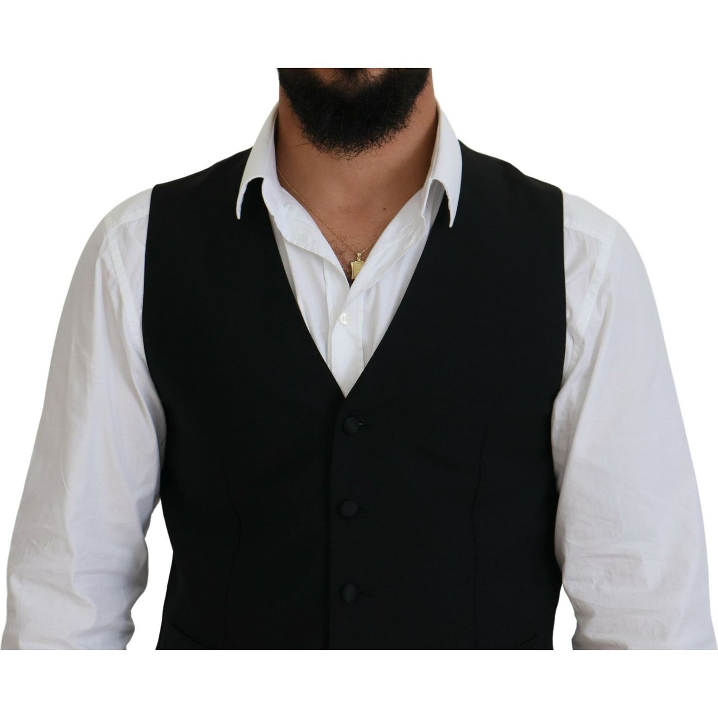 Dolce & Gabbana Black Virgin Wool Waistcoat Formal Vest TSH83840-48