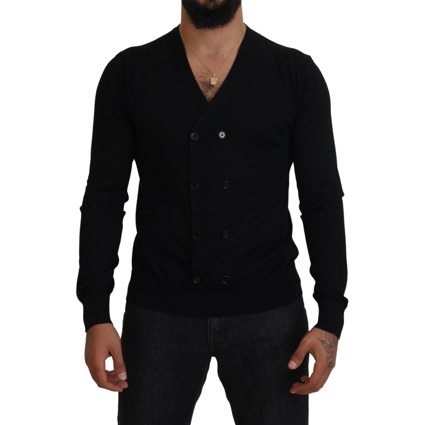 Dolce & Gabbana Black Cashmere Button Down Cardigan Sweater TSH83956-50