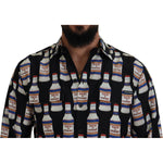 Dolce & Gabbana Black Silk Printed Collared Men Casual Shirt TSH83789-37
