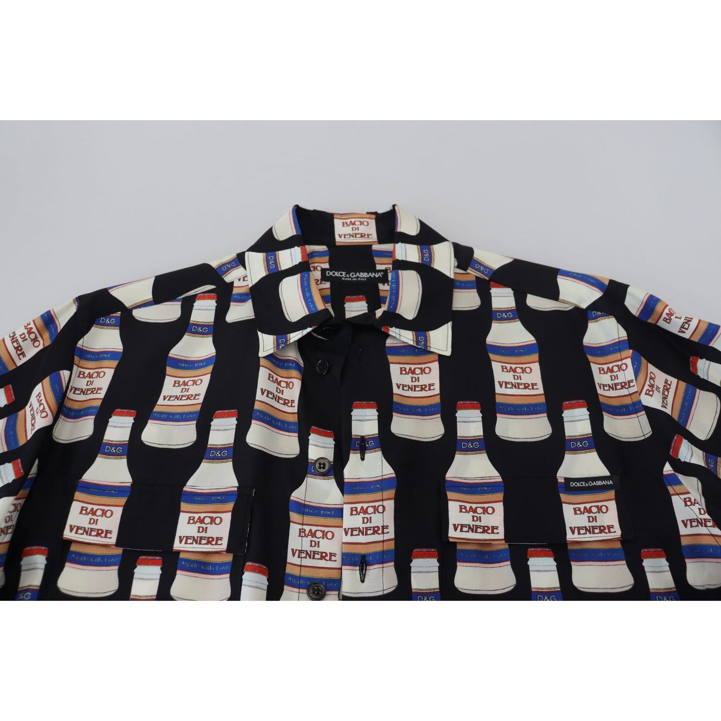 Dolce & Gabbana Black Silk Printed Collared Men Casual Shirt TSH83789-37