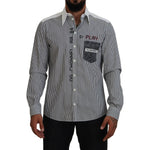 Dolce & Gabbana Black White Striped Printed Casual Cotton Shirt TSH83792-41