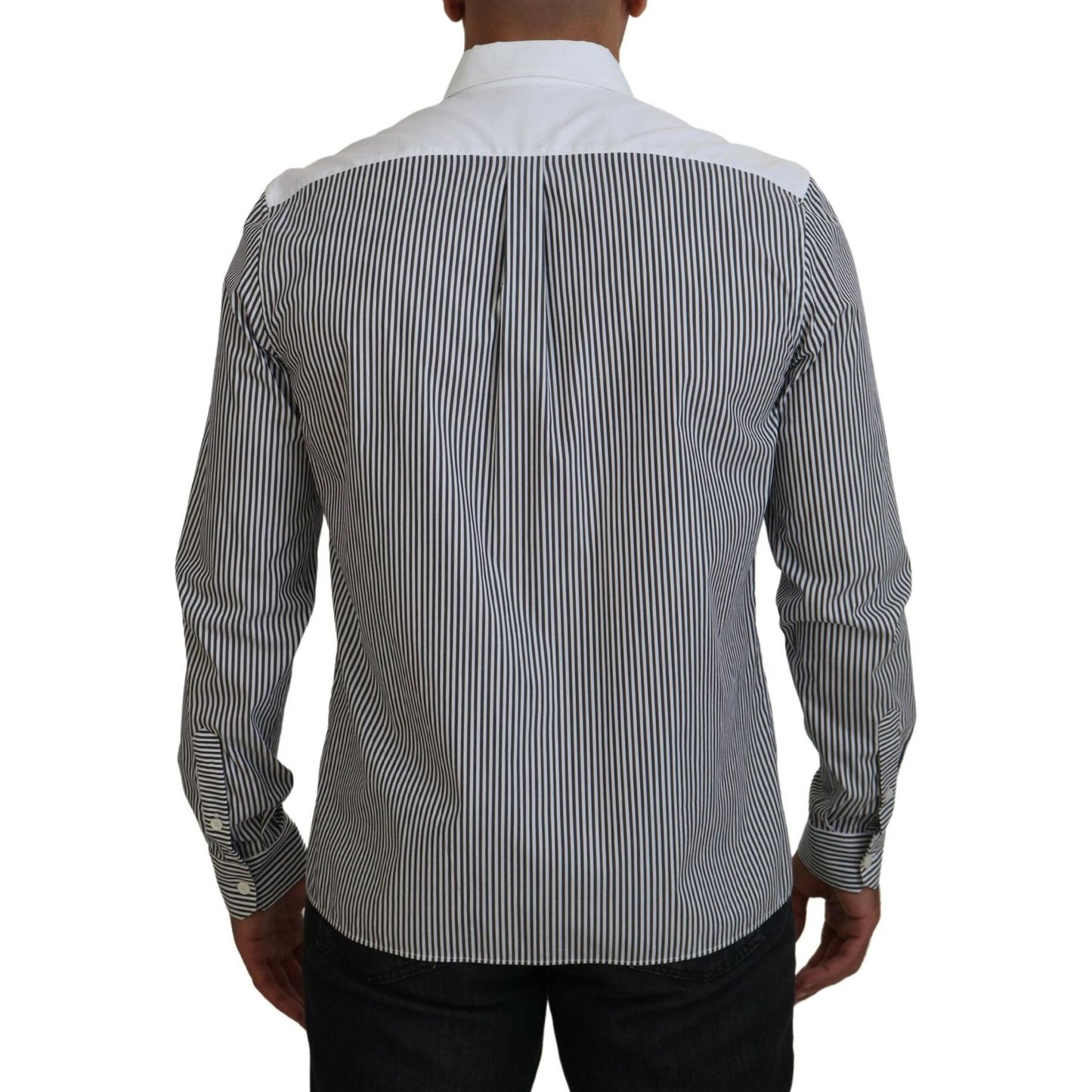 Dolce & Gabbana Black White Striped Printed Casual Cotton Shirt TSH83792-41