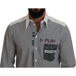 Dolce & Gabbana Black White Striped Printed Casual Cotton Shirt TSH83792-41