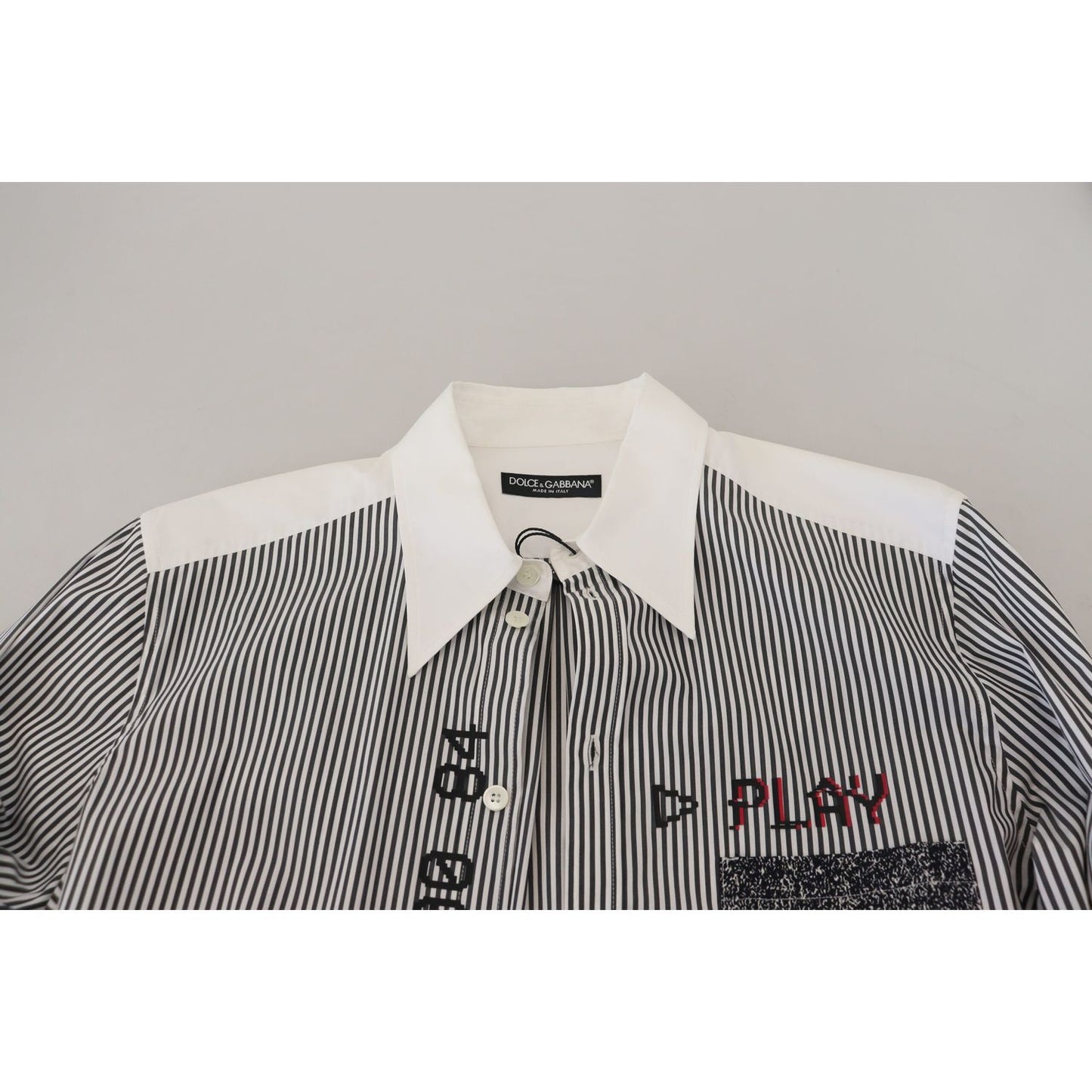 Dolce & Gabbana Black White Striped Printed Casual Cotton Shirt TSH83792-41
