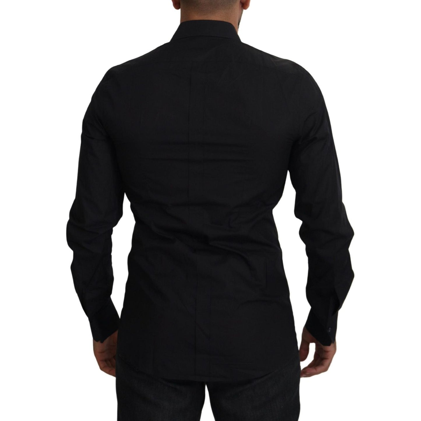 Dolce & Gabbana Black Floral Embroidery Men Long Sleeves GOLD Shirt TSH84058-38